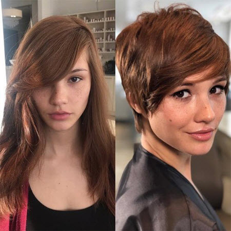 Coupe de cheveux Pixie: photos avant et après