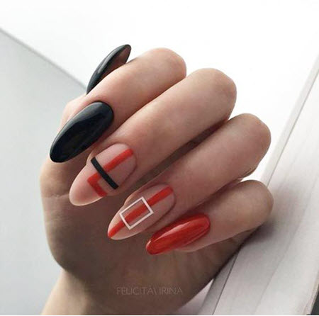 Manucure géométrique sur ongles ovales