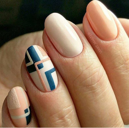 Manucure géométrique sur ongles ovales